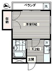 エスポアール大和 2階1Kの間取り