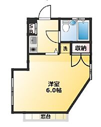 ルーブル子安 2階1Kの間取り