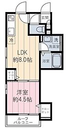 カリーノ田柄 2階1LDKの間取り