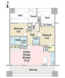 藤和シティホームズ御殿山 5階2LDKの間取り