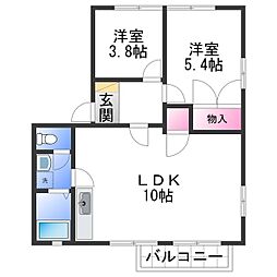 ディアス寿里 2階2LDKの間取り