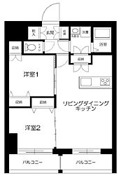 日暮里舎人ライナー 日暮里駅 徒歩8分の賃貸マンション 7階2LDKの間取り
