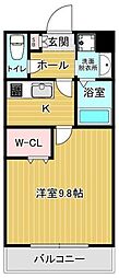 キャピタル蒲生 1Kの間取図画像
