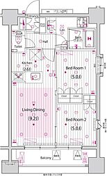 ガーラ・アヴェニュー浅草 12階2LDKの間取り