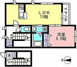 むつみコート 2階1LDKの間取り