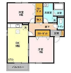 リビングタウン野田B棟 2DKの間取図画像