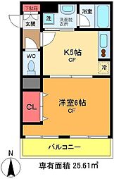 ワコーレ千住A棟 2階1Kの間取り