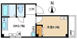 モアコート 2階1DKの間取り