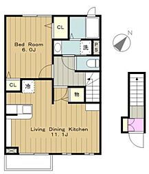 JR横浜線 八王子みなみ野駅 バス7分 大船下車 徒歩1分の賃貸アパート 2階1LDKの間取り