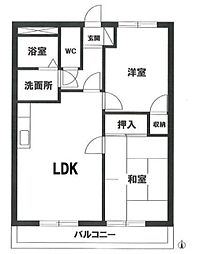 サンライズ末広 2階2LDKの間取り