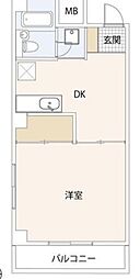 ハイブリッジA 2階1DKの間取り