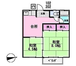 みのり荘 1階2Kの間取り