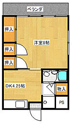 福島マンション 3階1DKの間取り