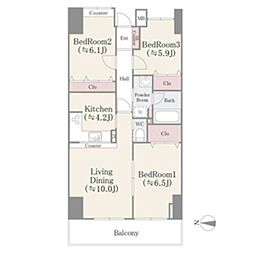 アビタシオン大島 4階3LDKの間取り