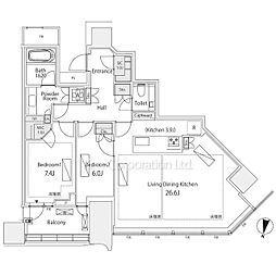 パークコート渋谷ザタワー 2LDKの間取図画像