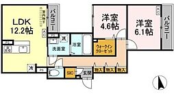 セレスティア竹ノ塚II 2階2LDKの間取り