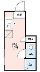 サークルハウス東松原 2階ワンルームの間取り