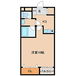メゾン駅南 2階1Kの間取り