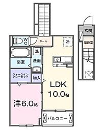 サンライズ 2階1LDKの間取り