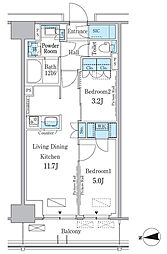 パークアクシス新宿百人町 5階2LDKの間取り