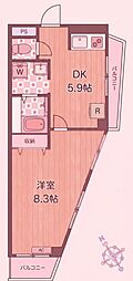 コーポラス鹿濱 1DKの間取図画像