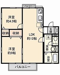 エスポワールII 2階2LDKの間取り