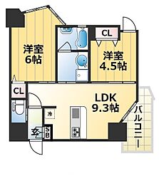 プリオーレ神戸大開通 2LDKの間取図画像
