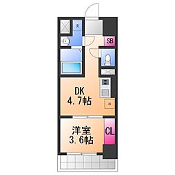 JR阪和線 鳳駅 徒歩6分の賃貸マンション 6階1DKの間取り