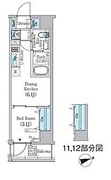 プライムブリス東中野駅前 11階1DKの間取り