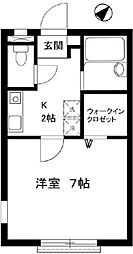 シャルマン 1Kの間取図画像