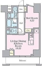 ラグゼナ北千住II 5階1LDKの間取り