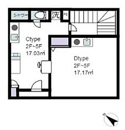 一道ビル 2階ワンルームの間取り