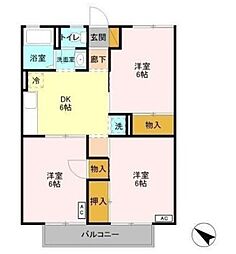 ネオシティ中島 A 2階3DKの間取り