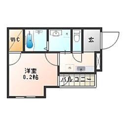 フジパレス我孫子前2番館 1Kの間取図画像