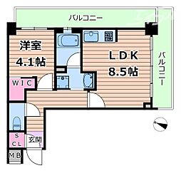 京町堀ビューアパートメント 3階1LDKの間取り