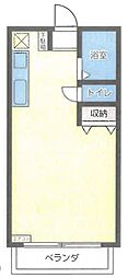 フジメイトB棟 1階ワンルームの間取り