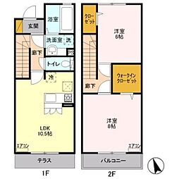 サンライズ武蔵野 1階2LDKの間取り