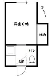 コーポ若林 2階1Kの間取り