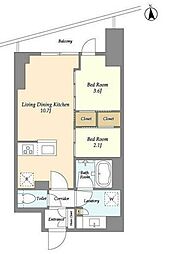 コンフォリア竹ノ塚イースト 7階2LDKの間取り