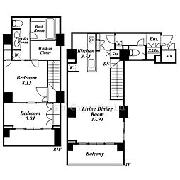 レジディア白金高輪 1階2LDKの間取り