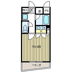 ヴィラあらい ワンルームの間取図画像