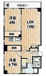 エスポワール3 2LDKの間取図画像