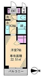 ビイルーム小金井 1Kの間取図画像