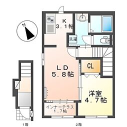 エテルネル8 1LDKの間取図画像