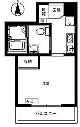 センチュリーパレス 1階ワンルームの間取り