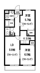 メゾンルネ 2階2LDKの間取り