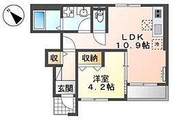 ニューリバーサイド 1階1LDKの間取り