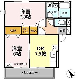 JR青梅線 小作駅 徒歩21分の賃貸アパート 2階2DKの間取り