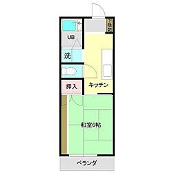 サンライズコーポ 2階1Kの間取り