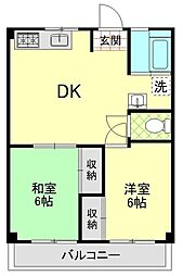 ステート新杉田 5階2DKの間取り